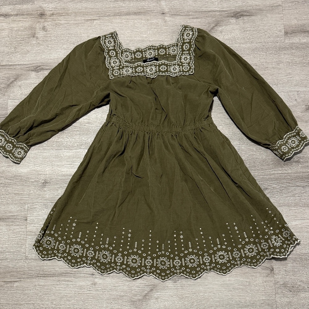 Madewell Olive Green Dress with Embroidered Details